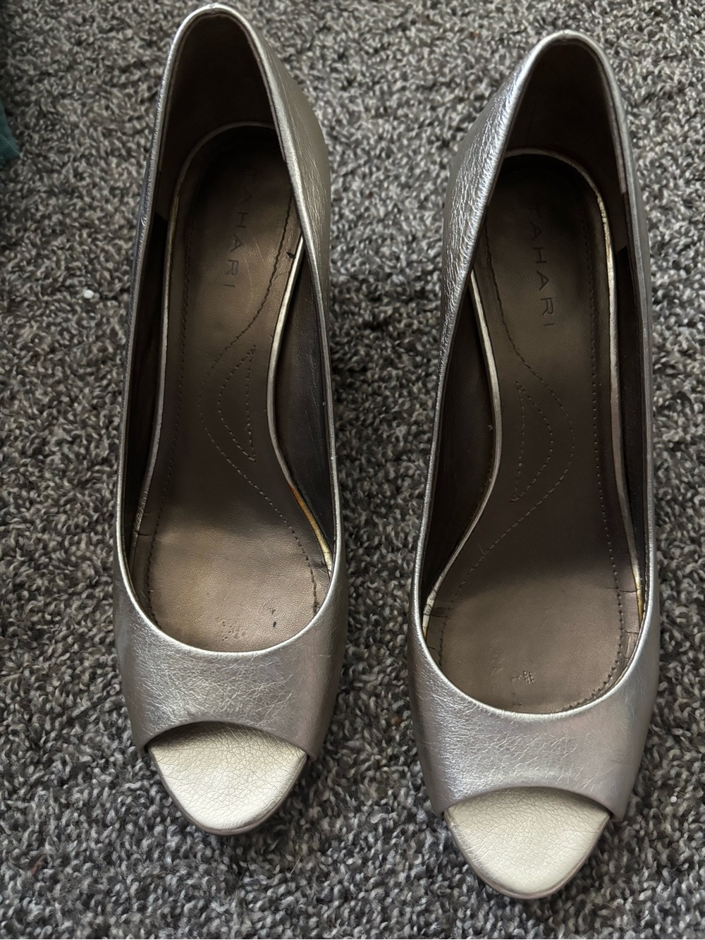 Tahari Silver Peep-Toe Heels